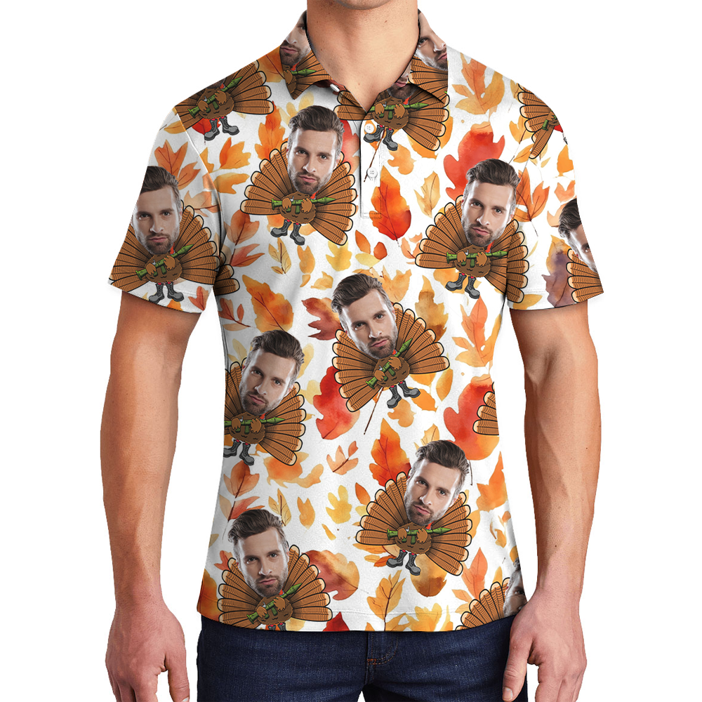 Funny Custom Face Turkey Tactical Thanksgiving Polo Shirt - variant image 1