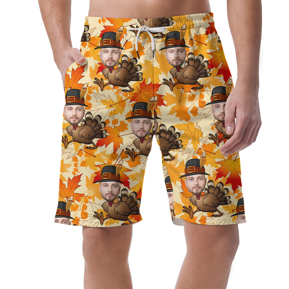 Custom Face Thanksgiving Turkey Hawaiian Beach Shorts - variant image 1