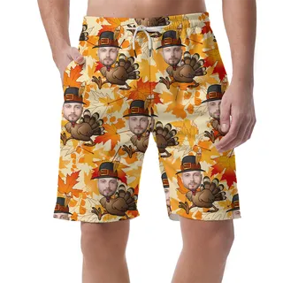 Custom Face Thanksgiving Turkey Hawaiian Beach Shorts