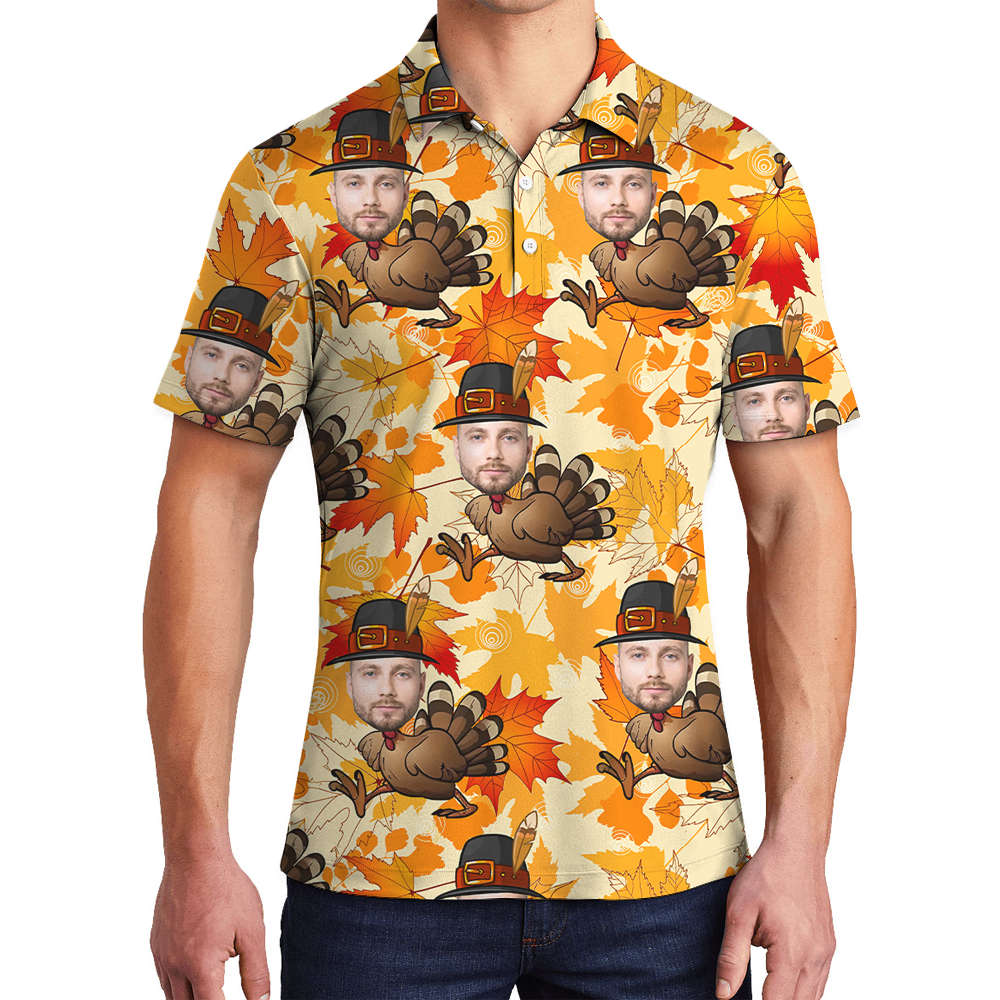 Funny Custom Face Turkey Thanksgiving Polo Shirt - variant image 1