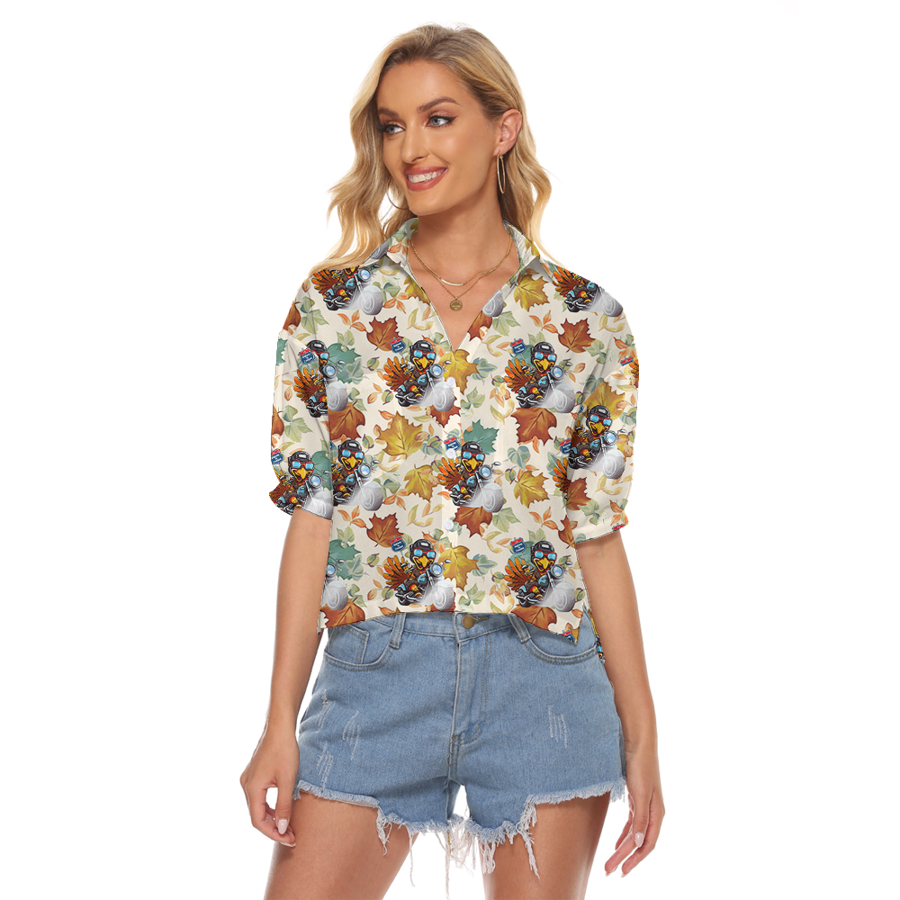 Turkey Riding Motorcycle Thanksgiving Hawaiian Crop Top Shirt - variant image 1