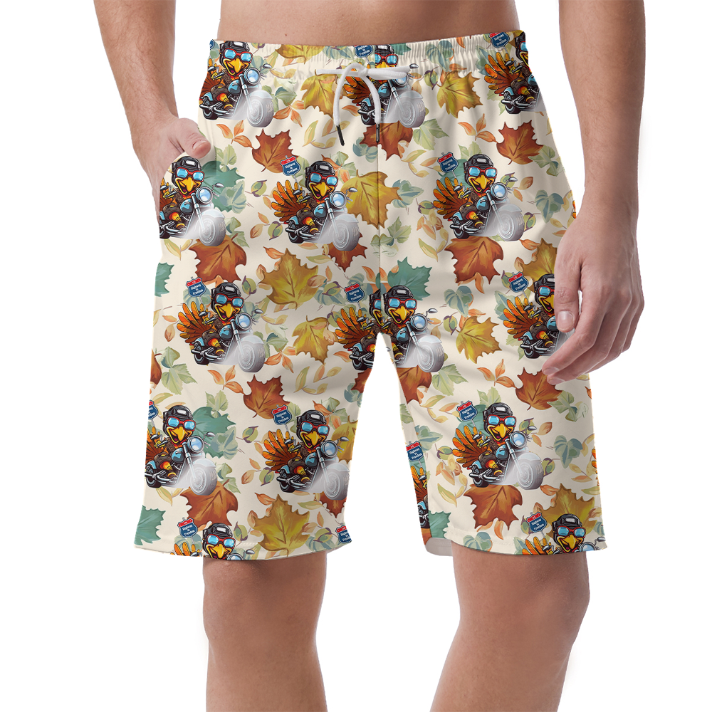 Turkey Riding Motorcycle Thanksgiving Beach Shorts - variant image 1