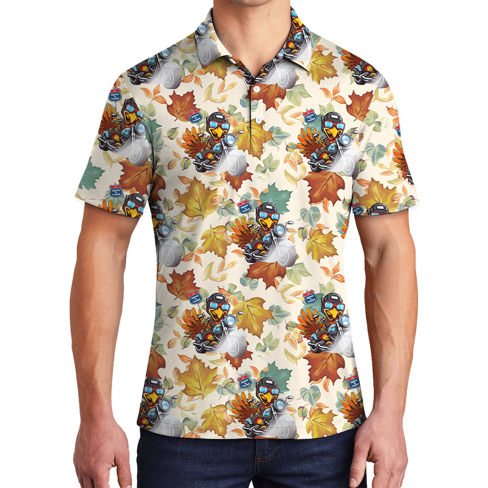 Thanksgiving Turkey Riding Motorcycle Polo Shirt - variant image 1