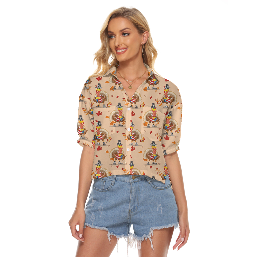 Funny American Turkey Thanksgiving Hawaiian Crop Top Shirt - variant image 1