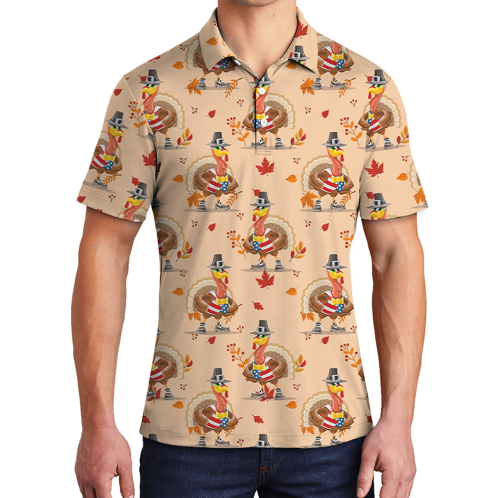 Thanksgiving American Turkey Men's Polo Shirt - variant image 1