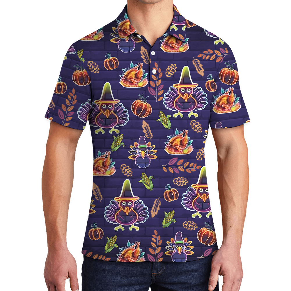 Neon Turkey Thanksgiving Polo Shirt - variant image 1