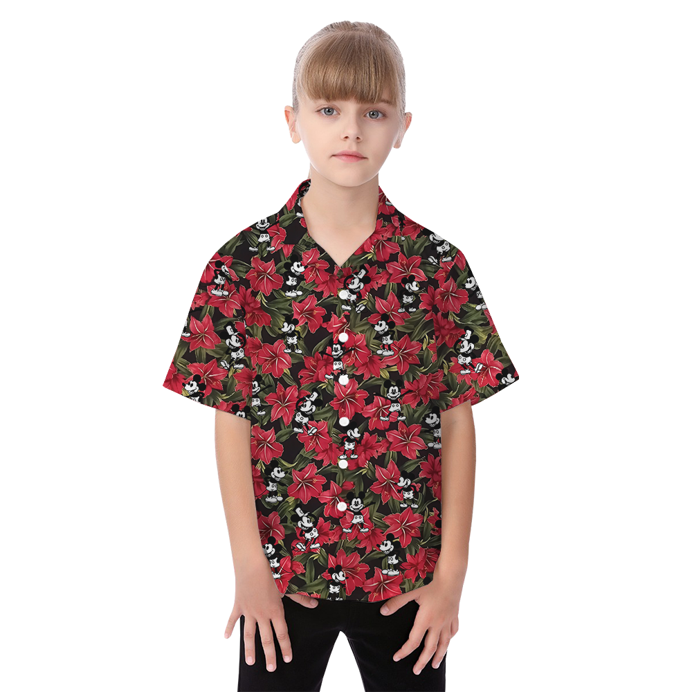 Matching Floral Mickey Steamboat Willie Hawaiian Shirts For Family