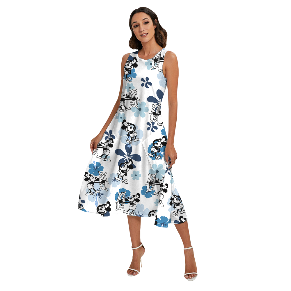 Steamboat Willie Mickey Blue Floral Matching Family Hawaiian Outfits