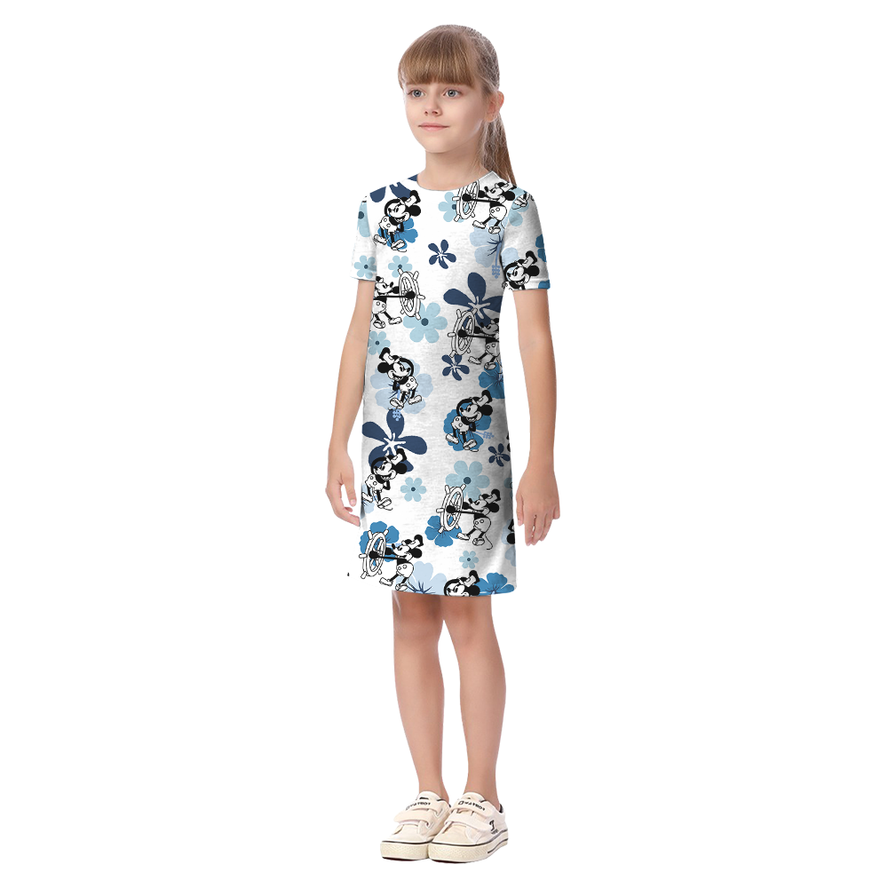 Steamboat Willie Mickey Blue Floral Matching Family Hawaiian Outfits