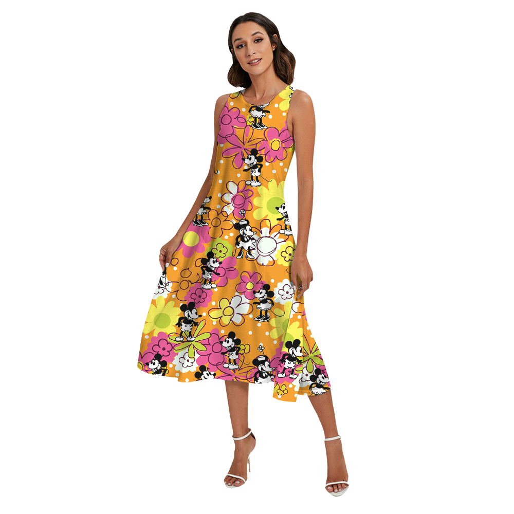 Colorful Floral Steamboat Willie Mickey Family Matching Hawaiian Outfits