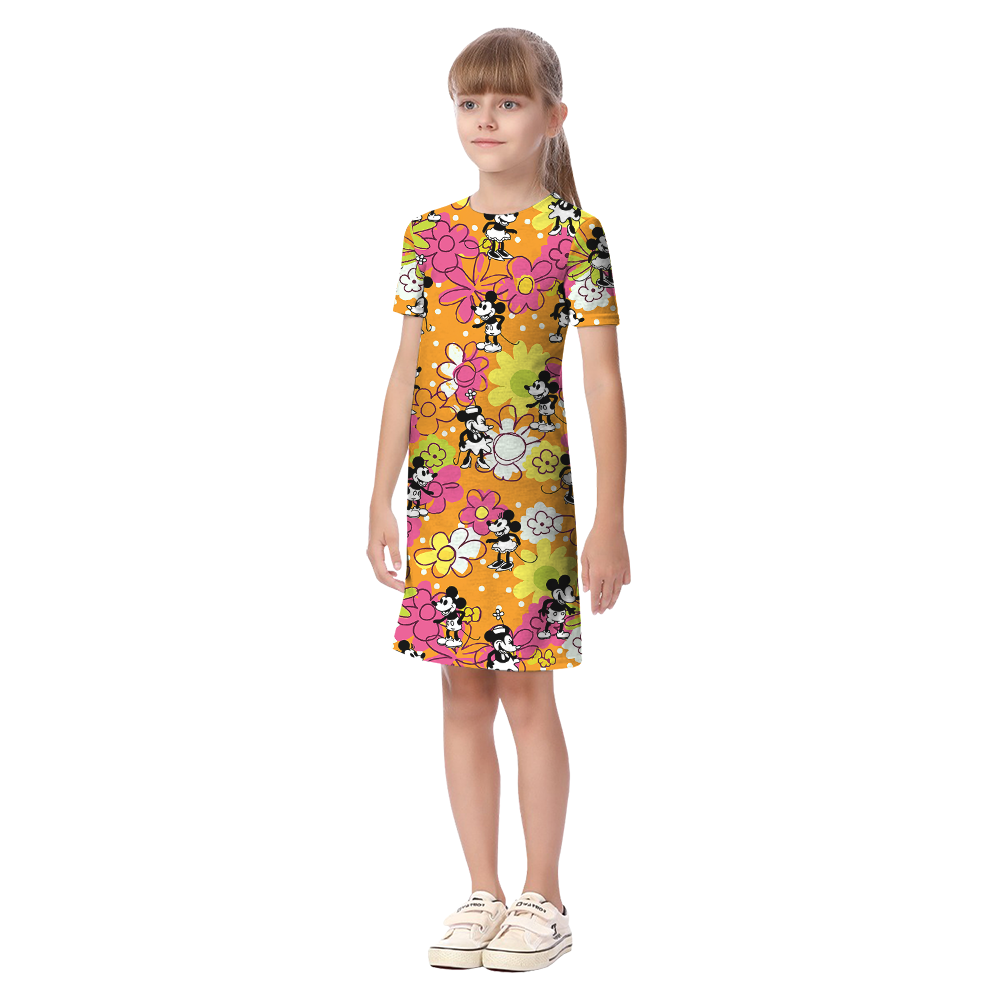 Colorful Floral Steamboat Willie Mickey Family Matching Hawaiian Outfits
