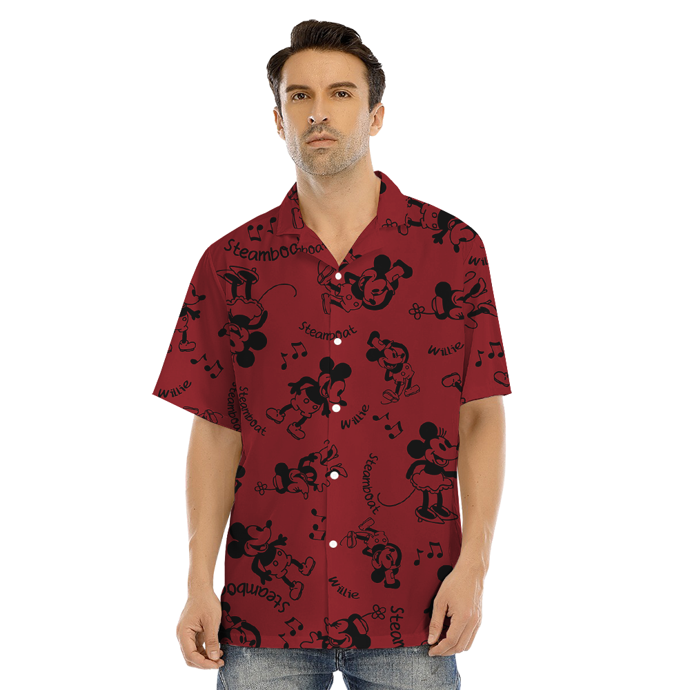 Mickey Steamboat Willie Vintage Red Family Matching Hawaiian Outfits