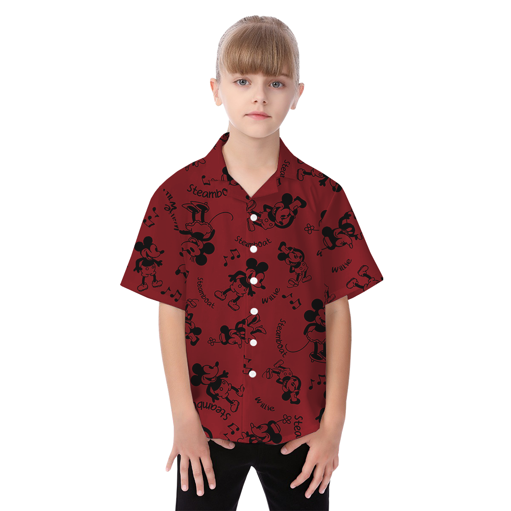 Mickey Steamboat Willie Vintage Red Family Matching Hawaiian Outfits