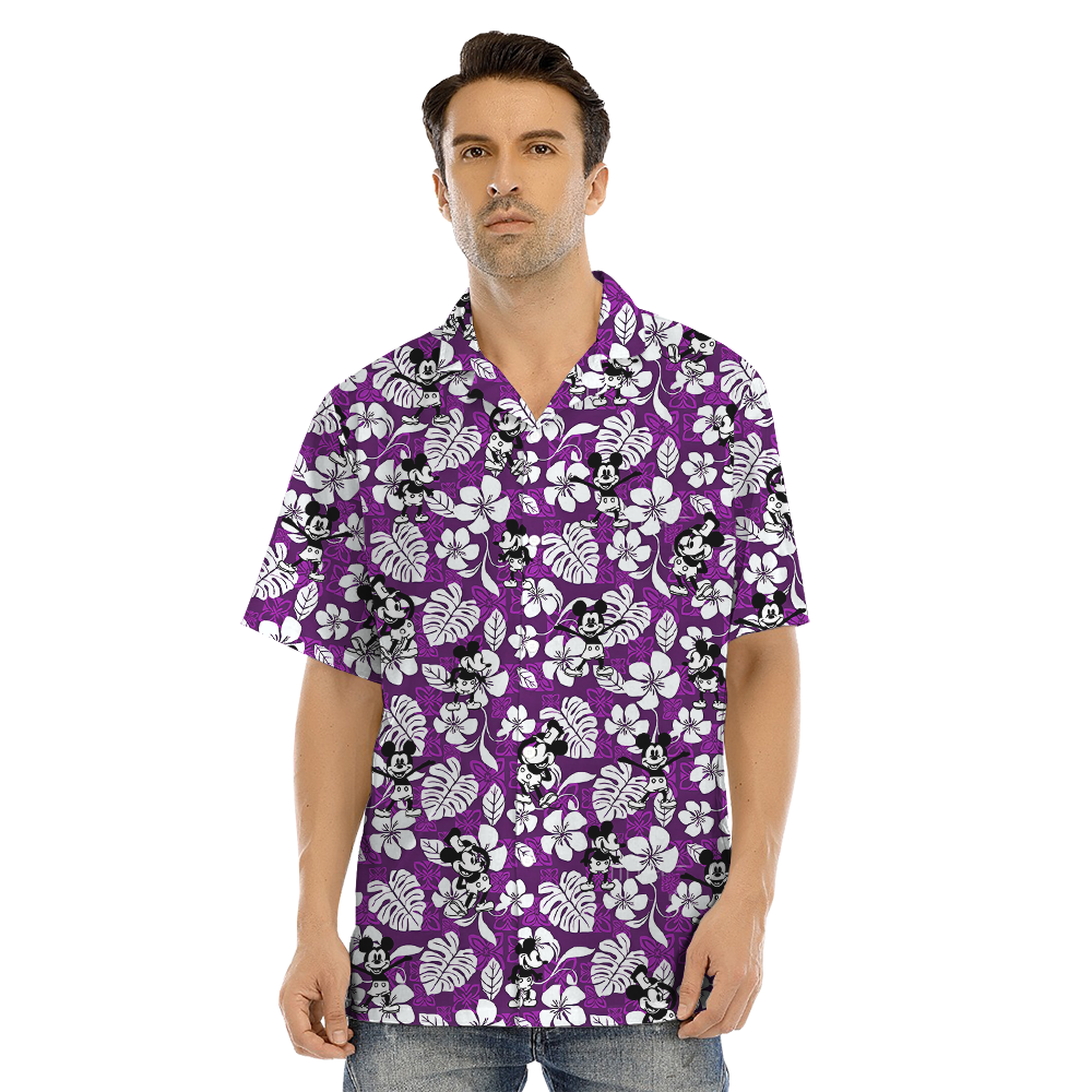 Vintage Mickey Steamboat Willie Purple Matching Family Hawaiian Outfits