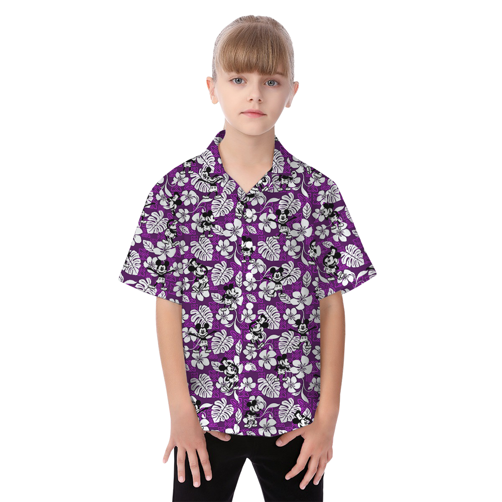 Vintage Mickey Steamboat Willie Purple Matching Family Hawaiian Outfits