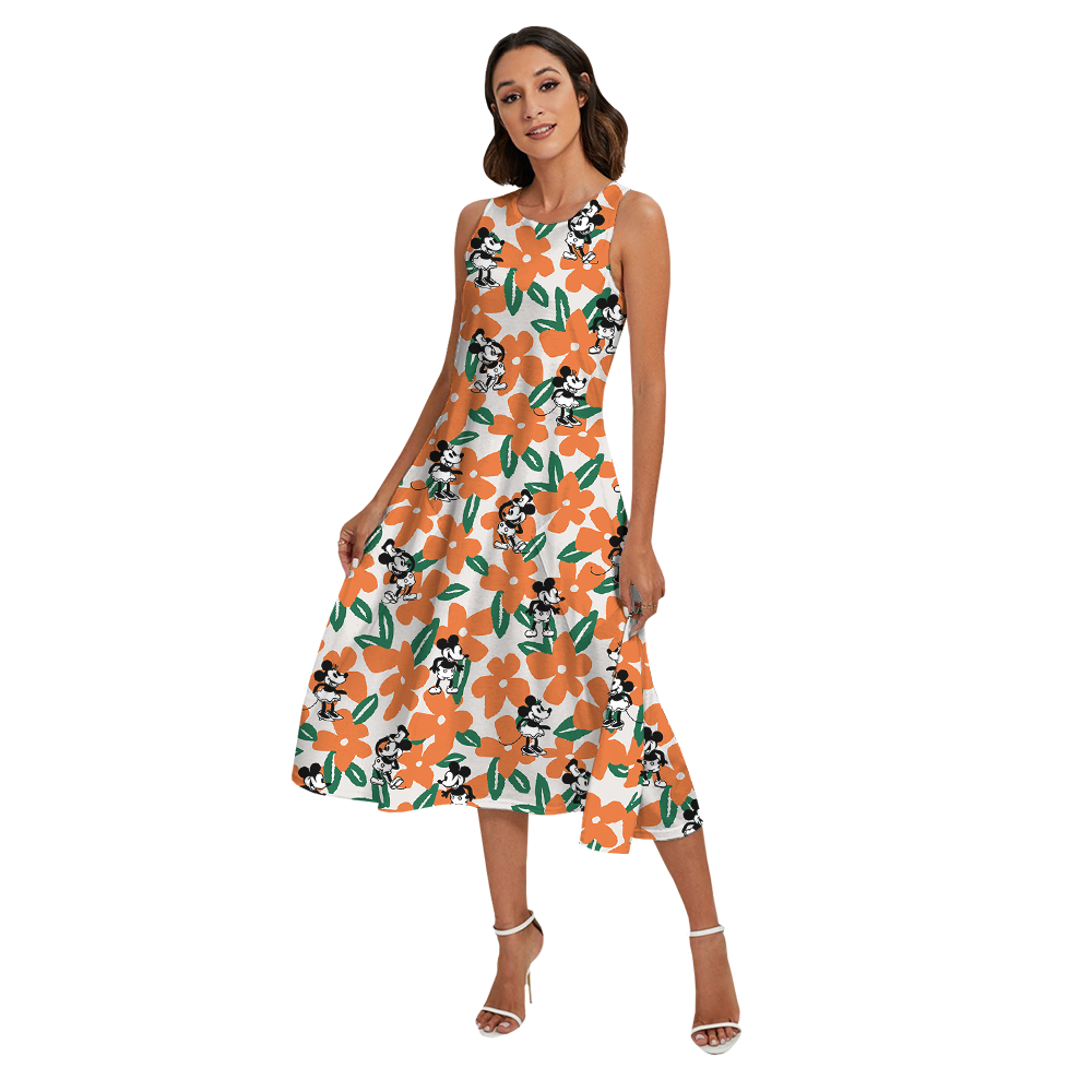 Orange Floral Mickey Steamboat Willie Matching Family Hawaiian Outfits