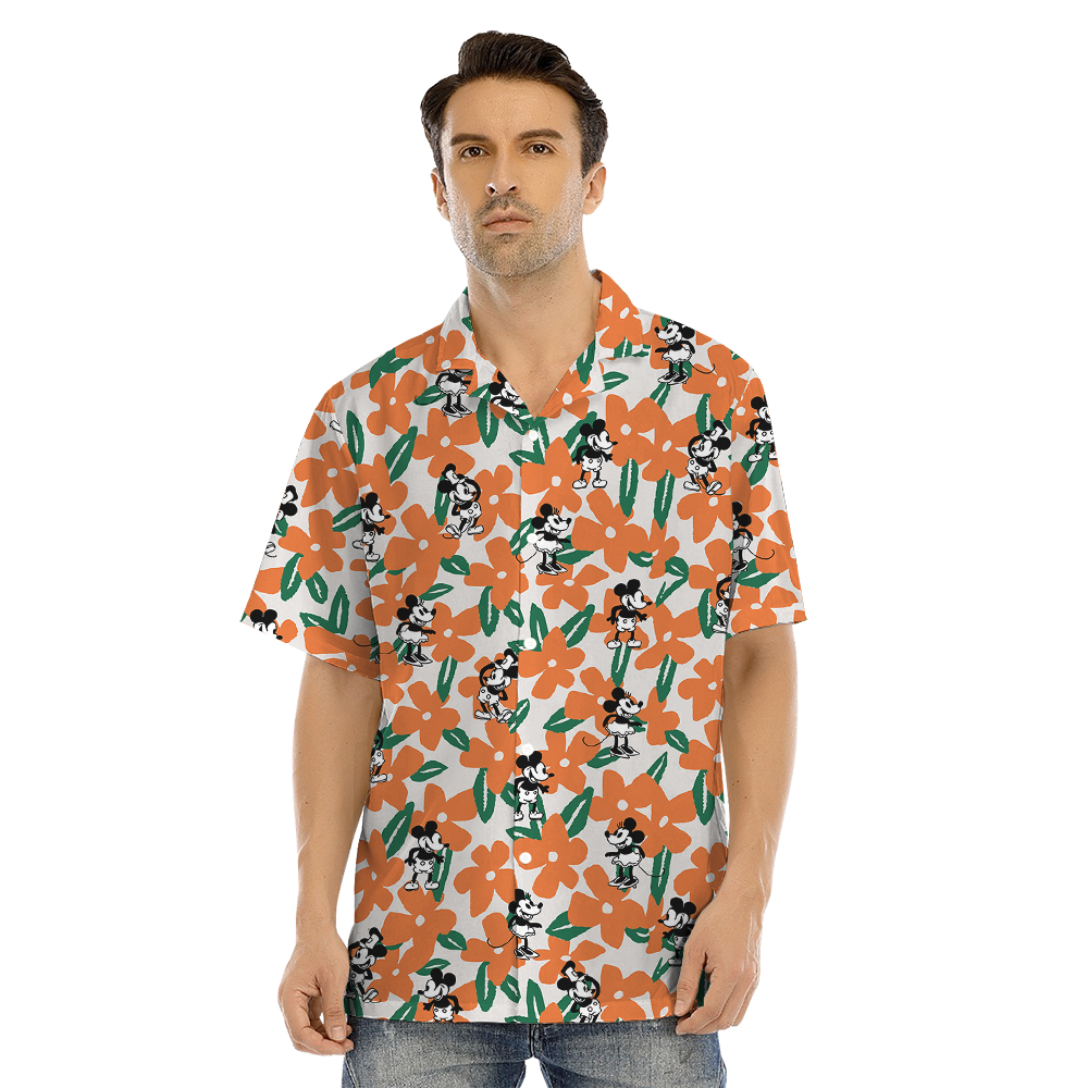 Orange Floral Mickey Steamboat Willie Matching Family Hawaiian Outfits