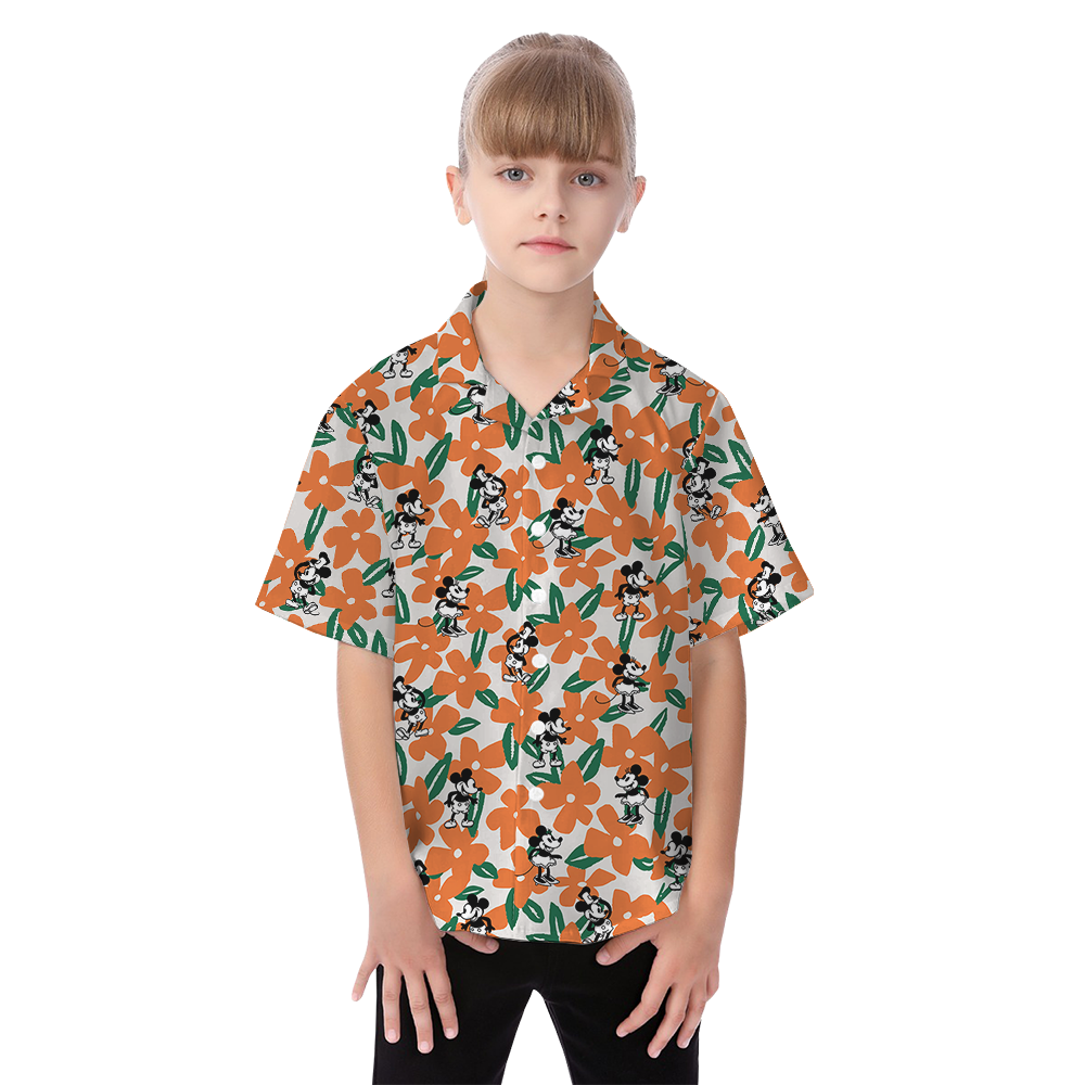 Orange Floral Mickey Steamboat Willie Matching Family Hawaiian Outfits