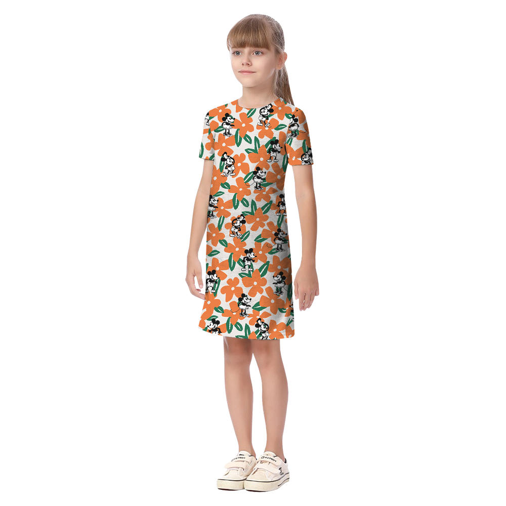 Orange Floral Mickey Steamboat Willie Matching Family Hawaiian Outfits