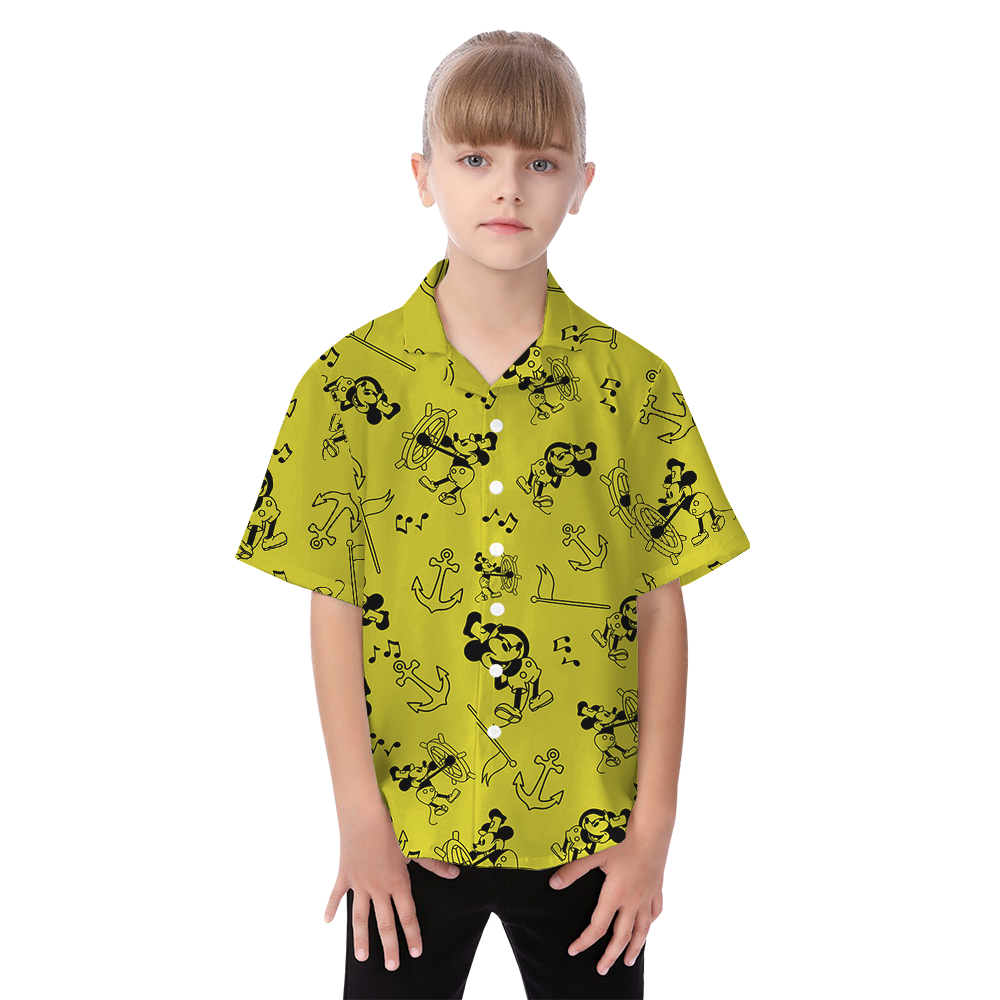 Steamboat Willie Mickey Yeallow Matching Family Hawaiian Outfits