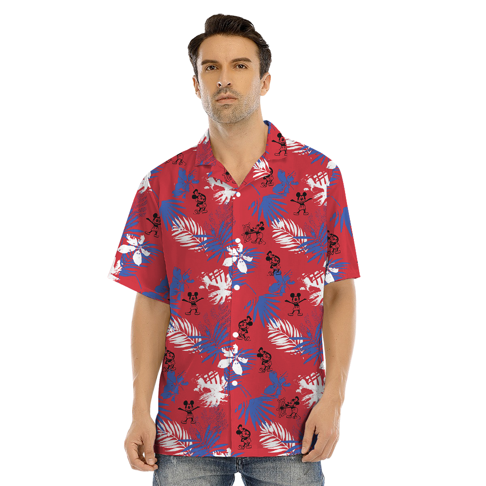 Steamboat Willie Mickey Tropical Red Matching Hawaiian Outfits For Family