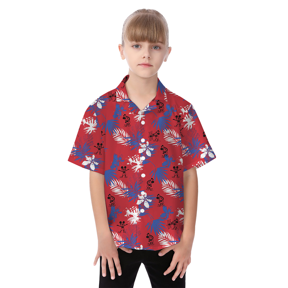 Steamboat Willie Mickey Tropical Red Matching Hawaiian Outfits For Family