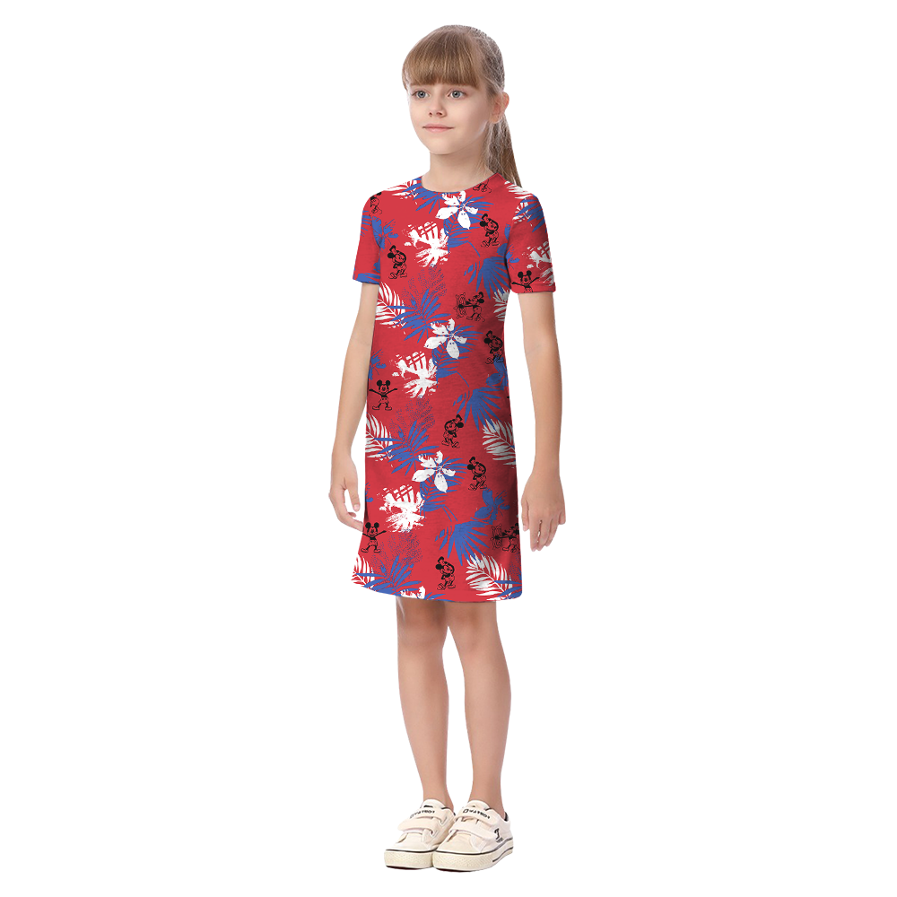 Steamboat Willie Mickey Tropical Red Matching Hawaiian Outfits For Family