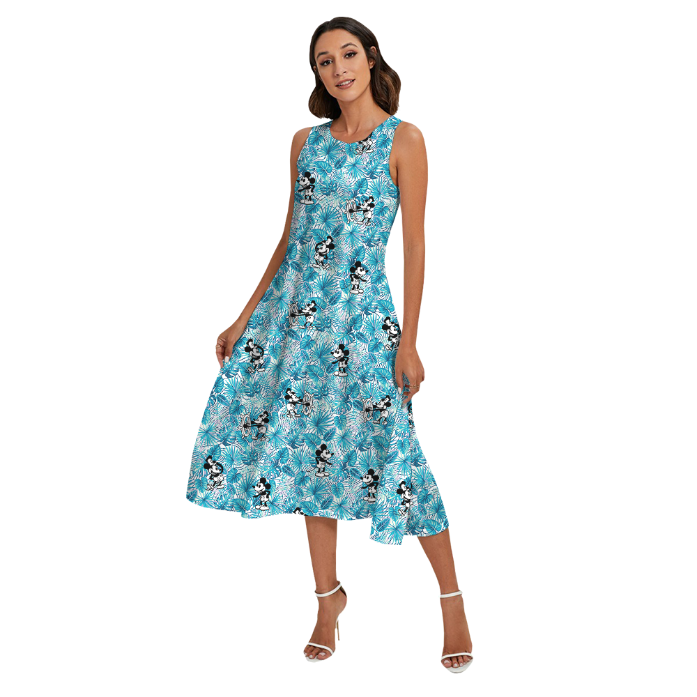 Steamboat Willie Mickey Blue Tropical Matching Hawaiian Outfits For Family
