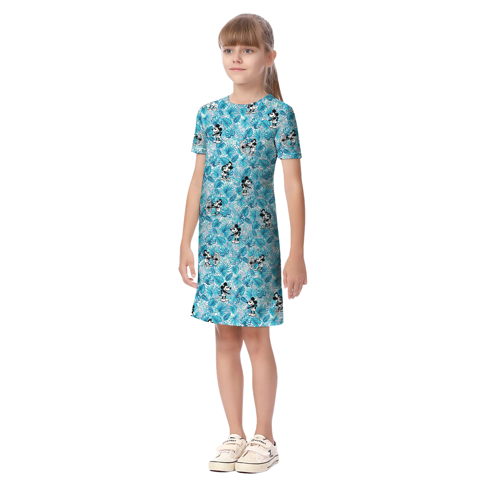 Steamboat Willie Mickey Blue Tropical Matching Hawaiian Outfits For Family