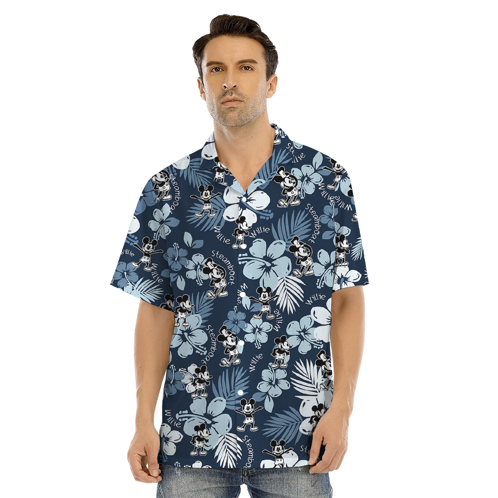 Steamboat Willie 1928 Mickey Vintage Floral Navy Matching Family Hawaiian Shirt