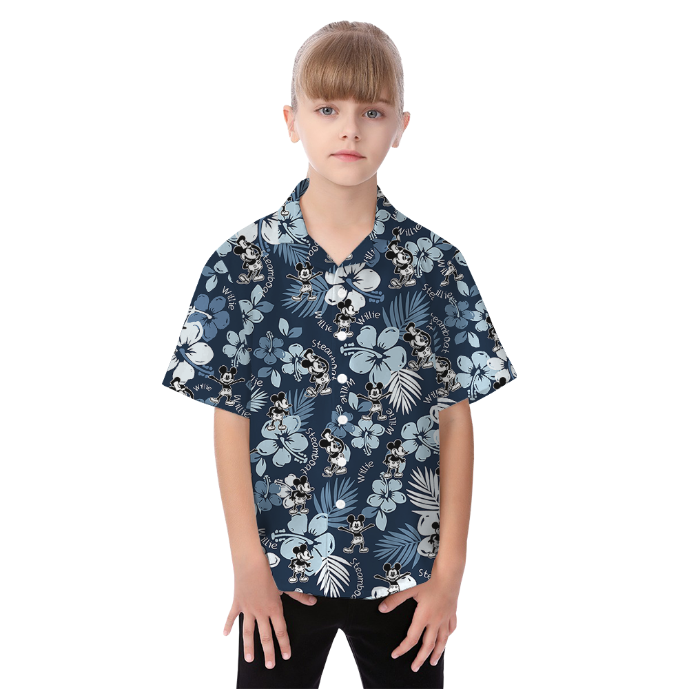 Steamboat Willie 1928 Mickey Vintage Floral Navy Matching Family Hawaiian Shirt