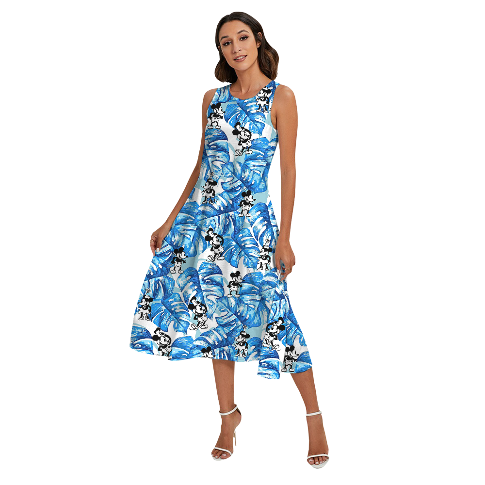 Blue Tropical Mickey Steamboat Willie Matching Family Hawaiian Outfits