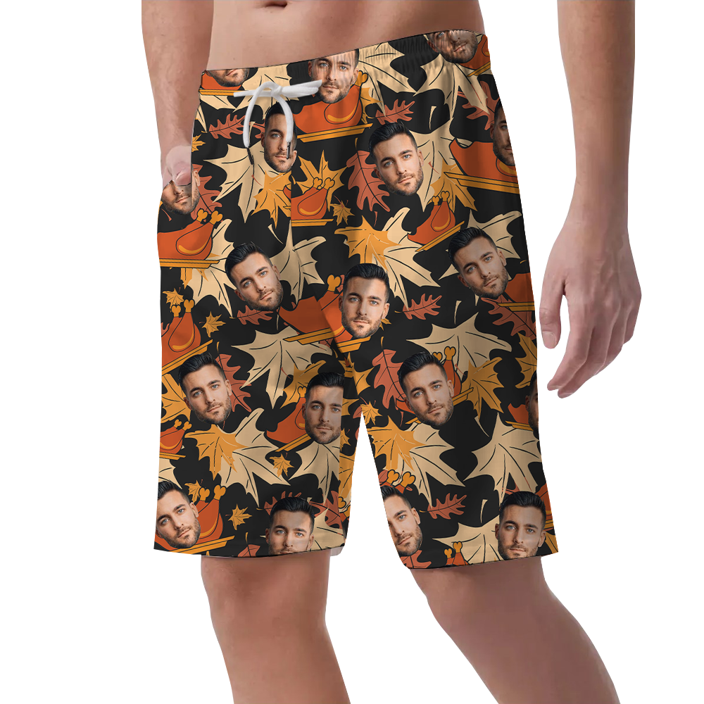 Funny Custom Face Thanksgiving Hawaiian Beach Shorts