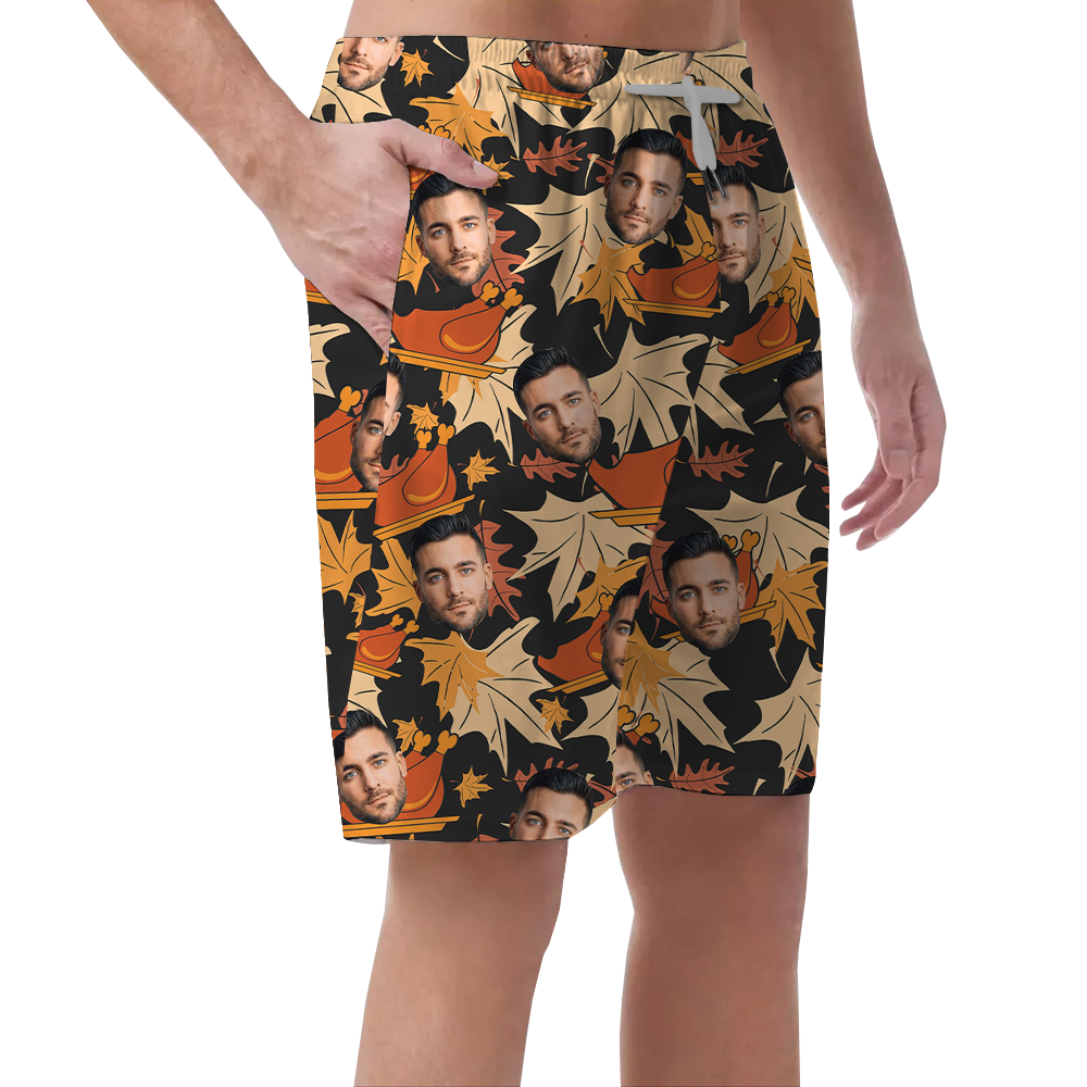Funny Custom Face Thanksgiving Hawaiian Beach Shorts