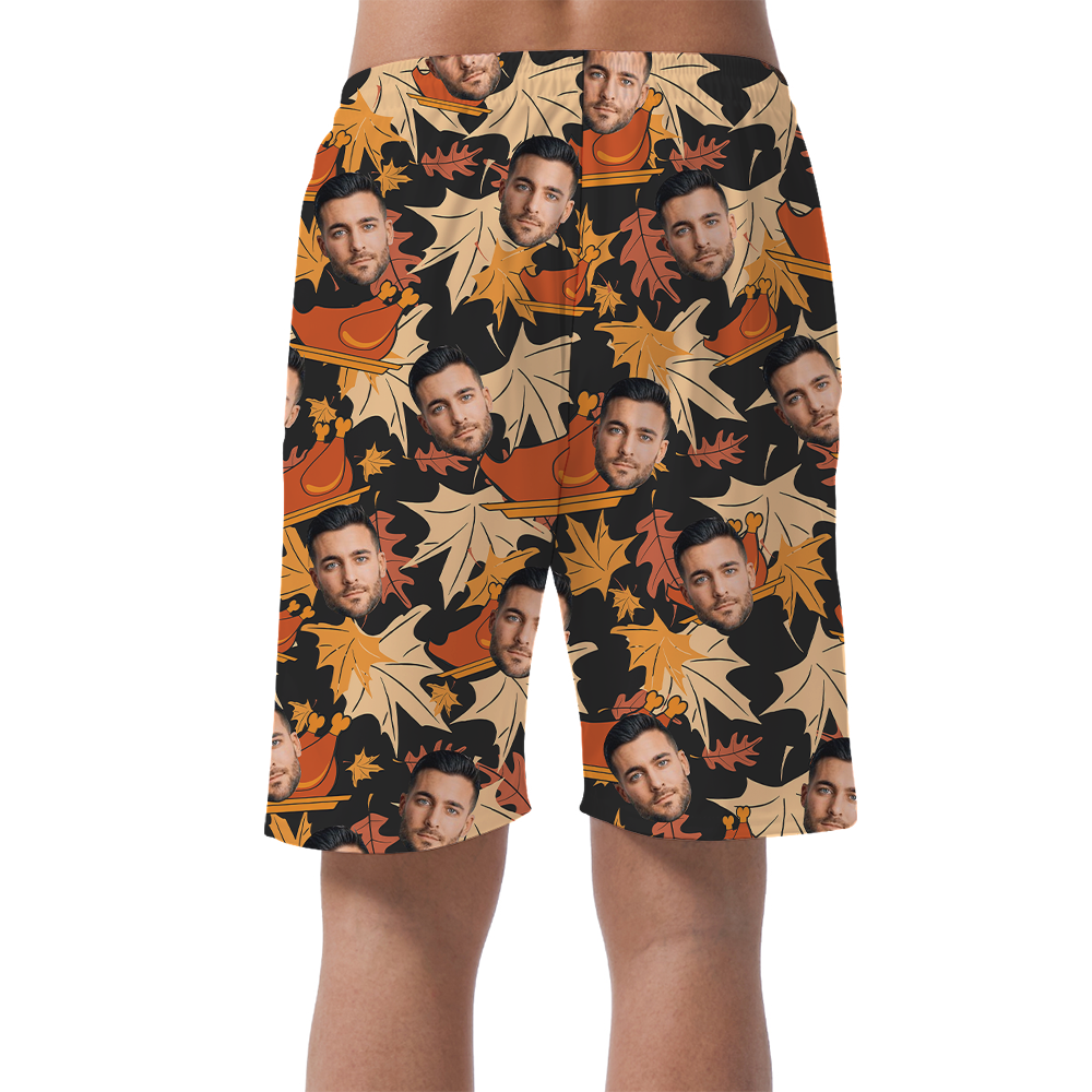 Funny Custom Face Thanksgiving Hawaiian Beach Shorts
