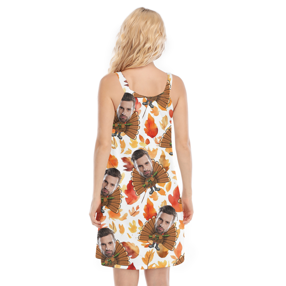 Funny Tactical Turkey Thanksgiving Cami Dress With Custom Face