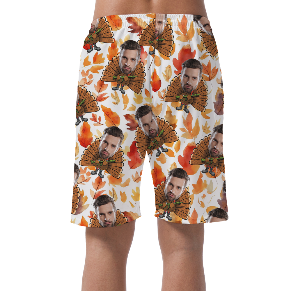 Funny Tactical Turkey Custom Face Thanksgiving Beach Shorts