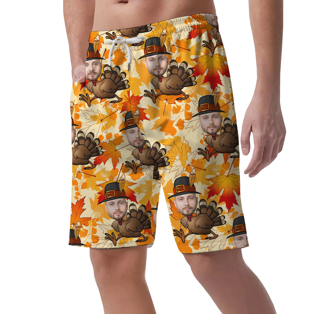 Custom Face Thanksgiving Turkey Hawaiian Beach Shorts