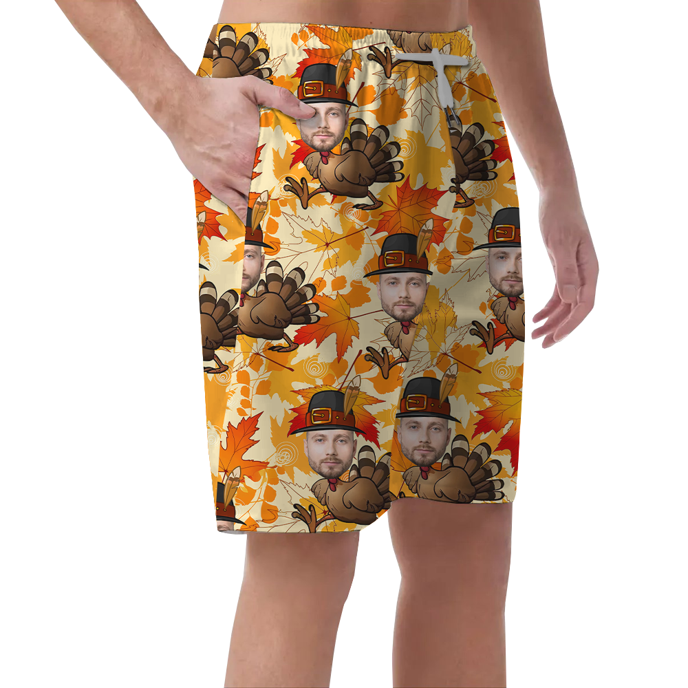 Custom Face Thanksgiving Turkey Hawaiian Beach Shorts