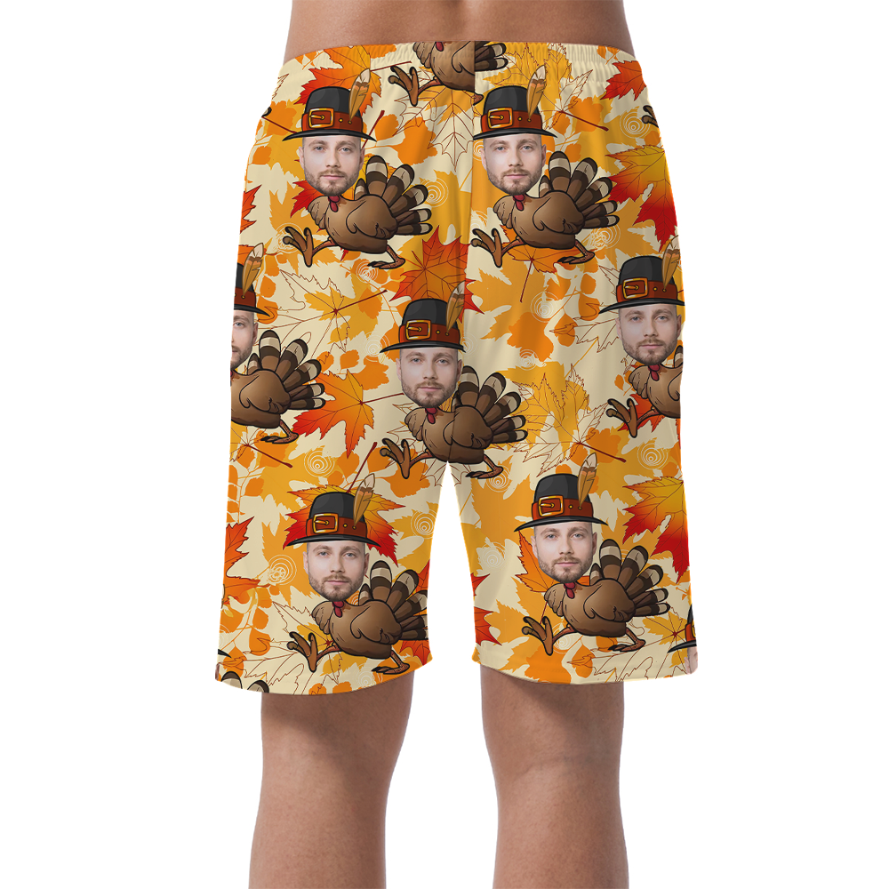 Custom Face Thanksgiving Turkey Hawaiian Beach Shorts