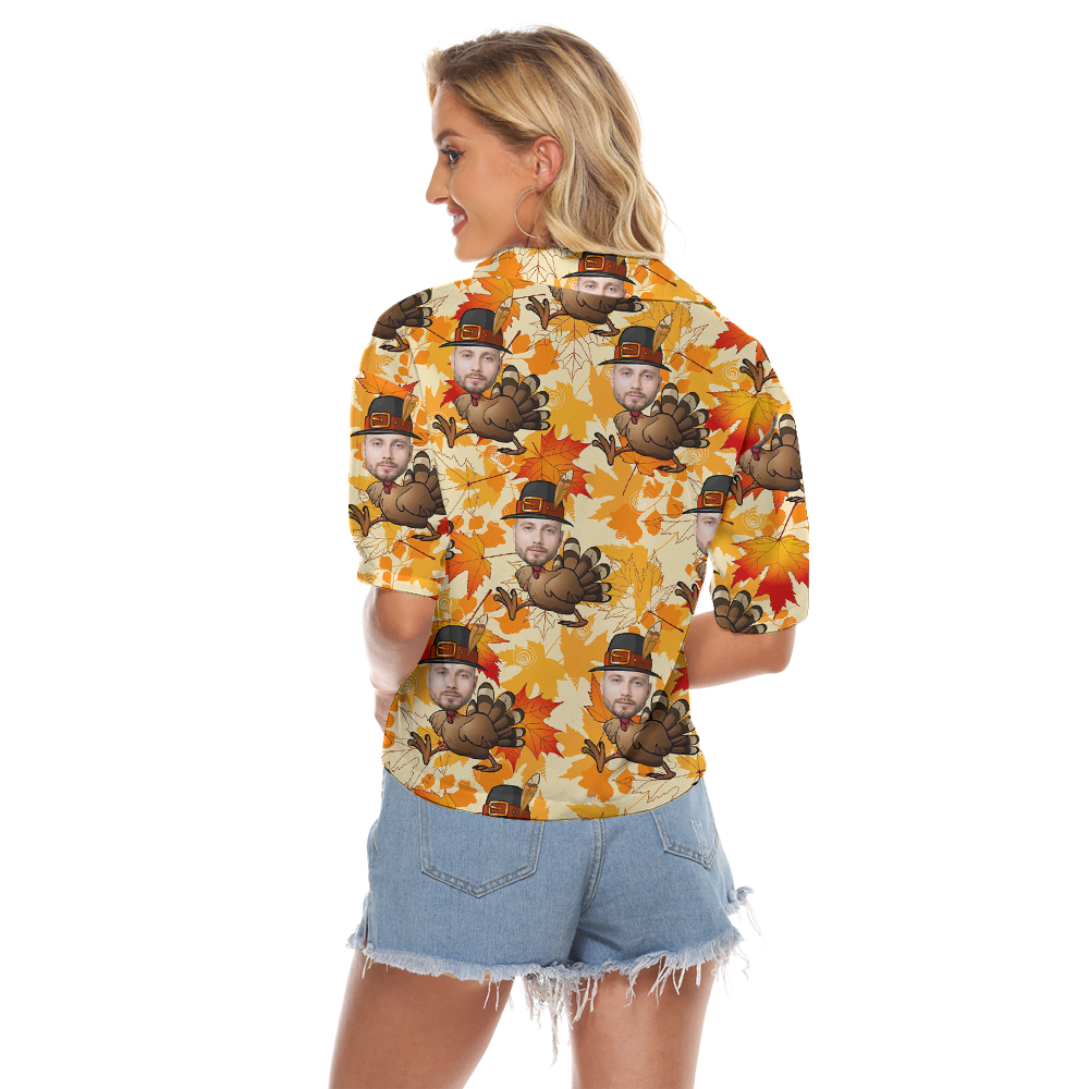 Custom Face Turkey Thanksgiving Hawaiian Crop Top Shirt