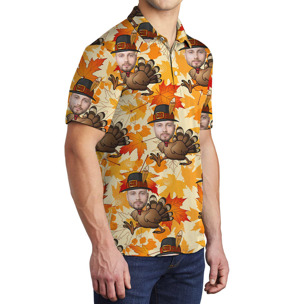 Funny Custom Face Turkey Thanksgiving Polo Shirt