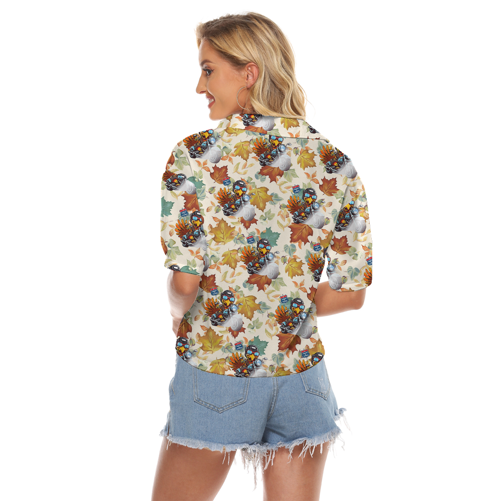 Turkey Riding Motorcycle Thanksgiving Hawaiian Crop Top Shirt