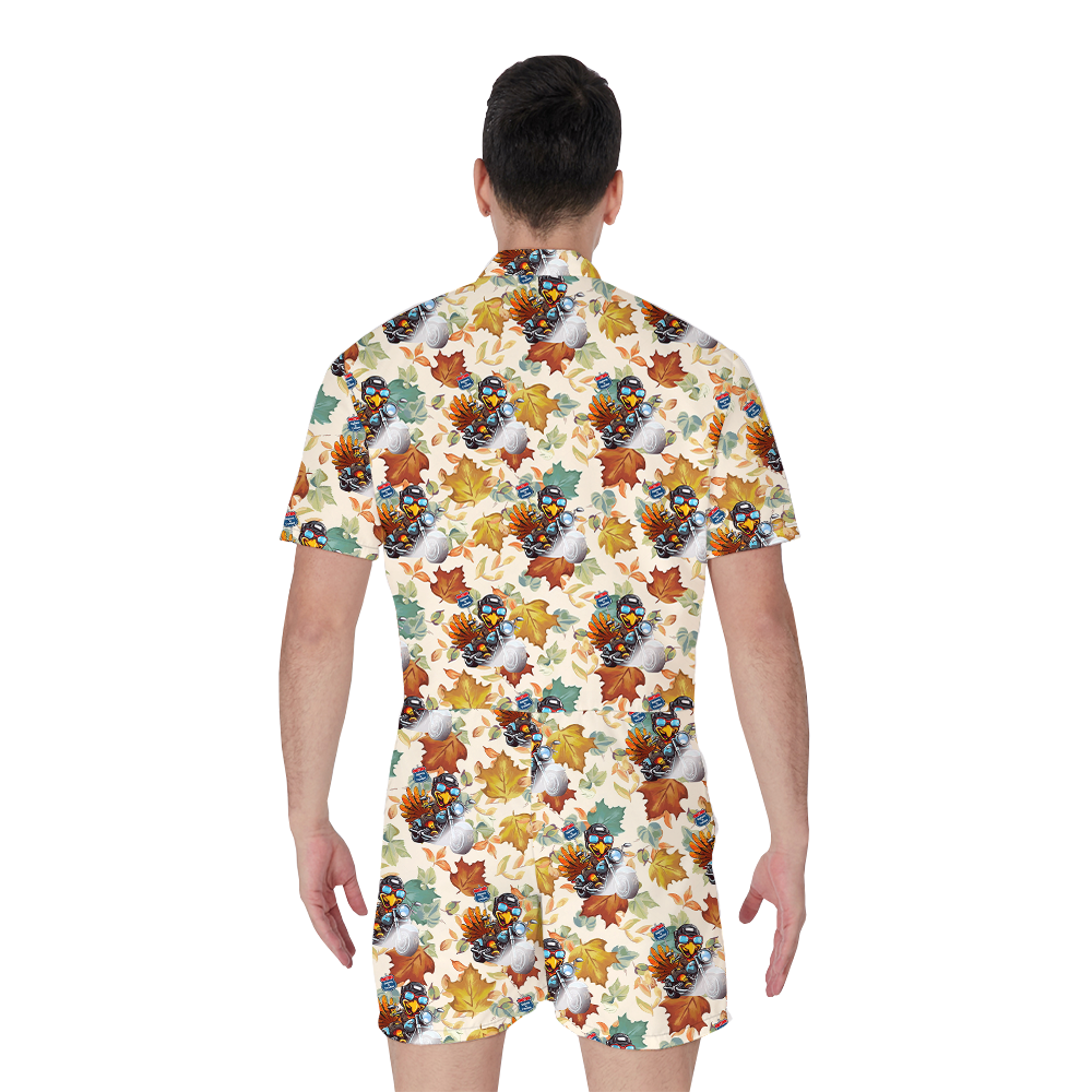 Cute Turkey Motorcycle Thanksgiving Men's Romper