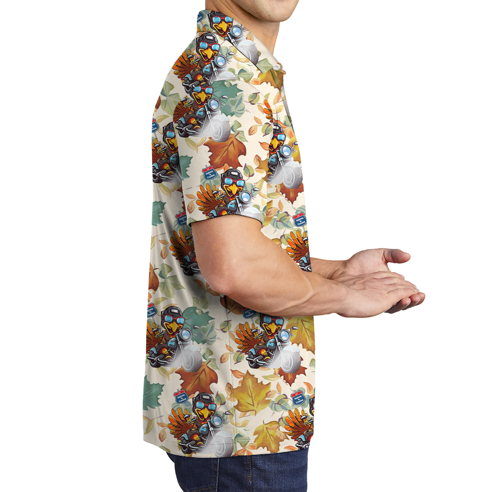 Thanksgiving Turkey Riding Motorcycle Polo Shirt