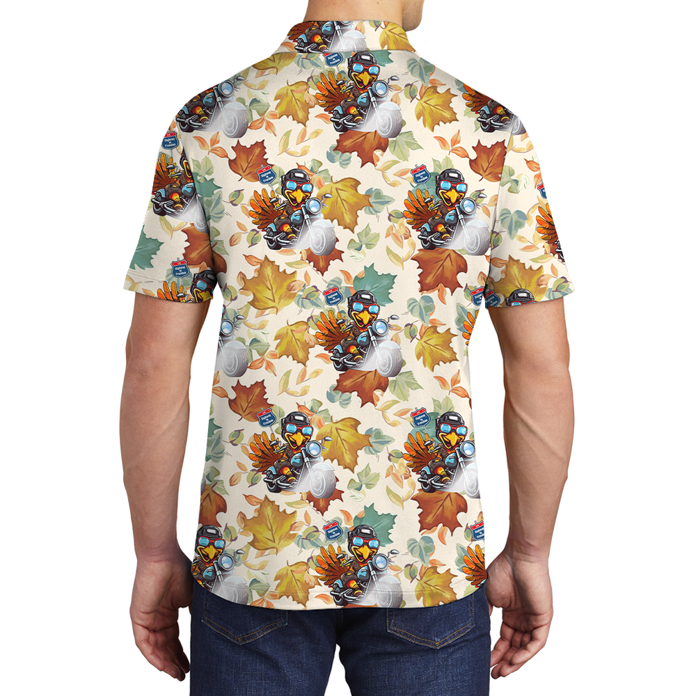 Thanksgiving Turkey Riding Motorcycle Polo Shirt
