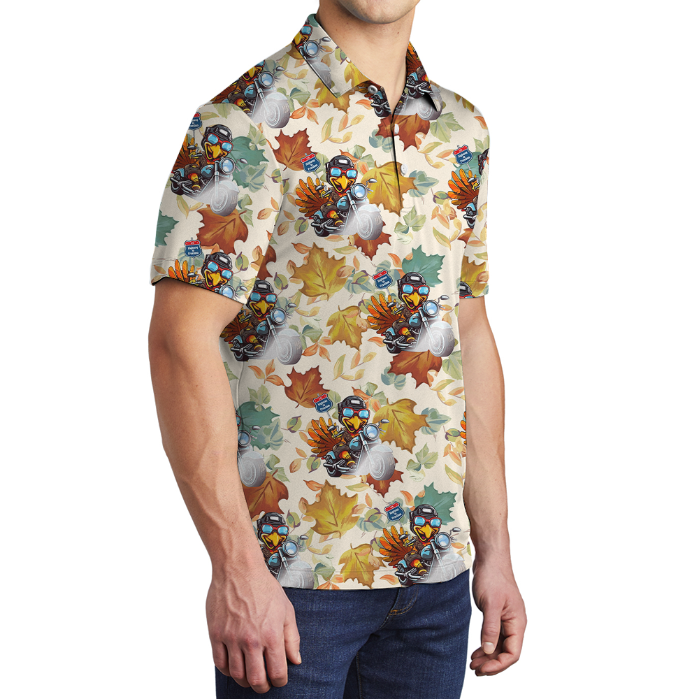 Thanksgiving Turkey Riding Motorcycle Polo Shirt