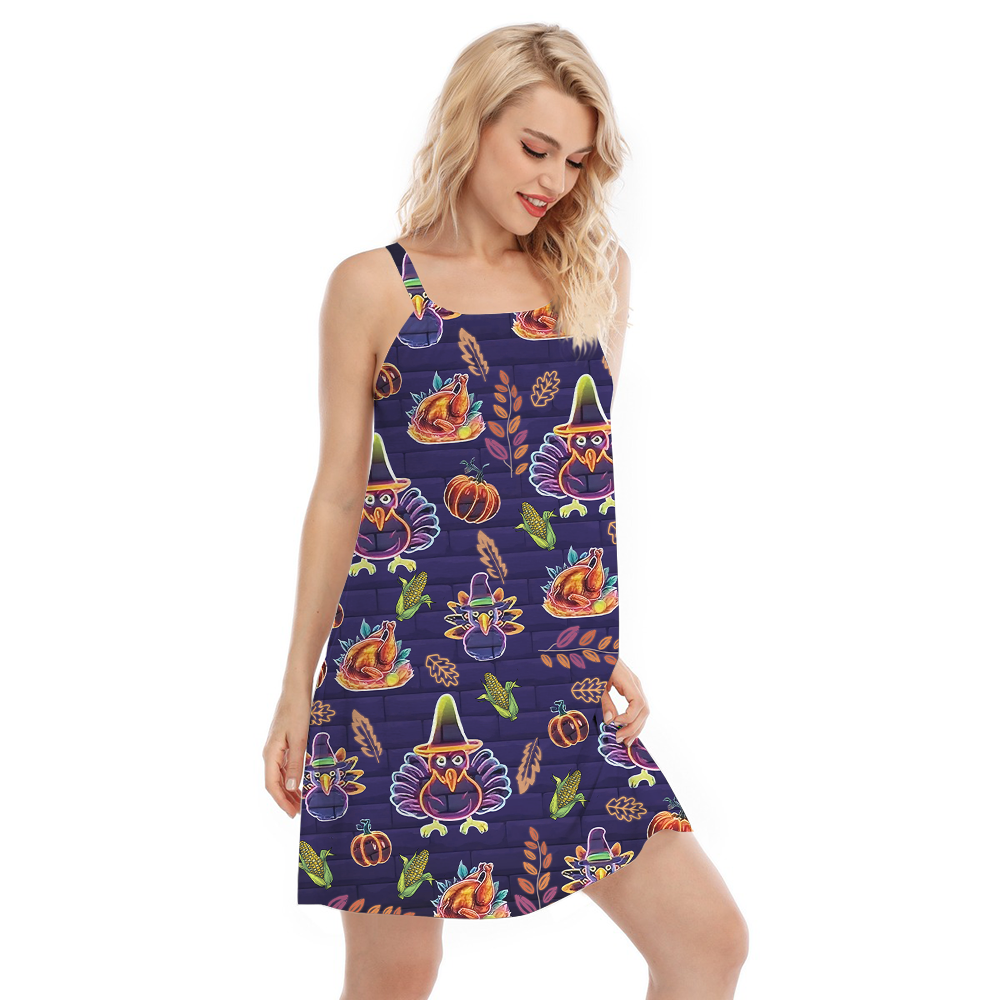 Neon Turkey Thanksgiving Cami Dress