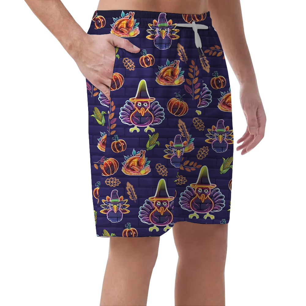 Thanksgiving Turkey Neon Beach Shorts