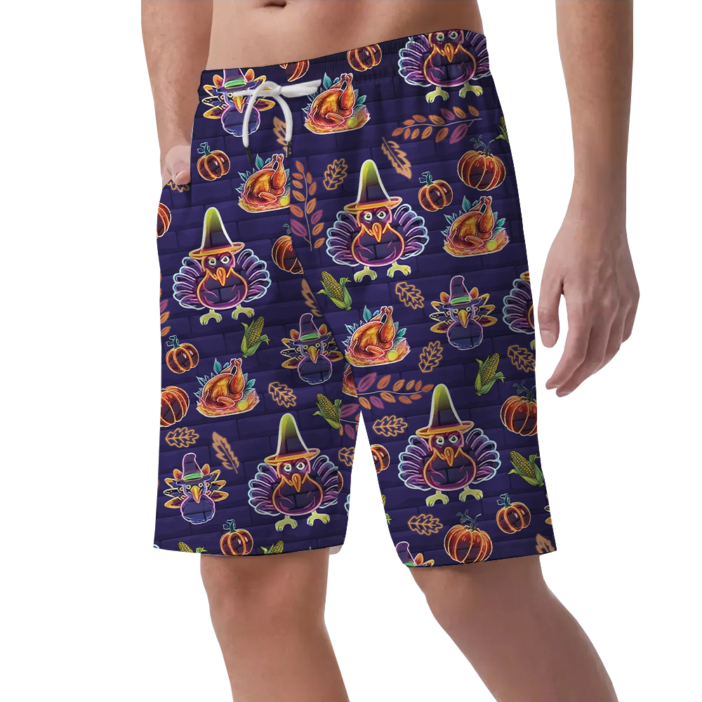 Thanksgiving Turkey Neon Beach Shorts